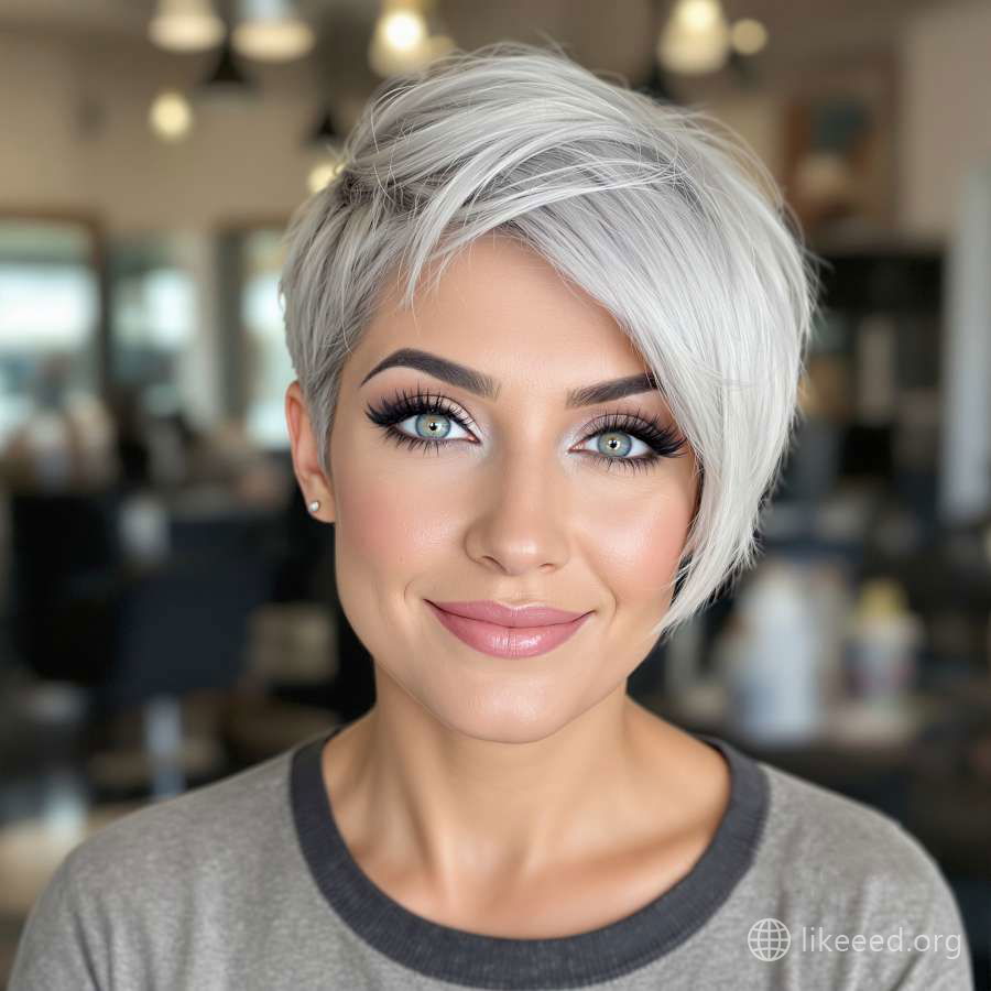 Edgy Platinum Asymmetrical Pixie Cut