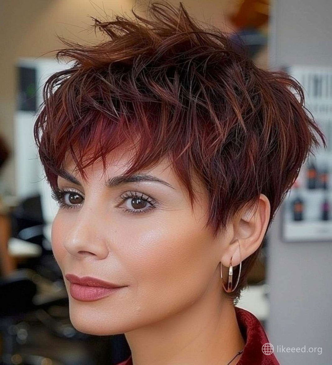 Rich Burgundy Pixie Cut