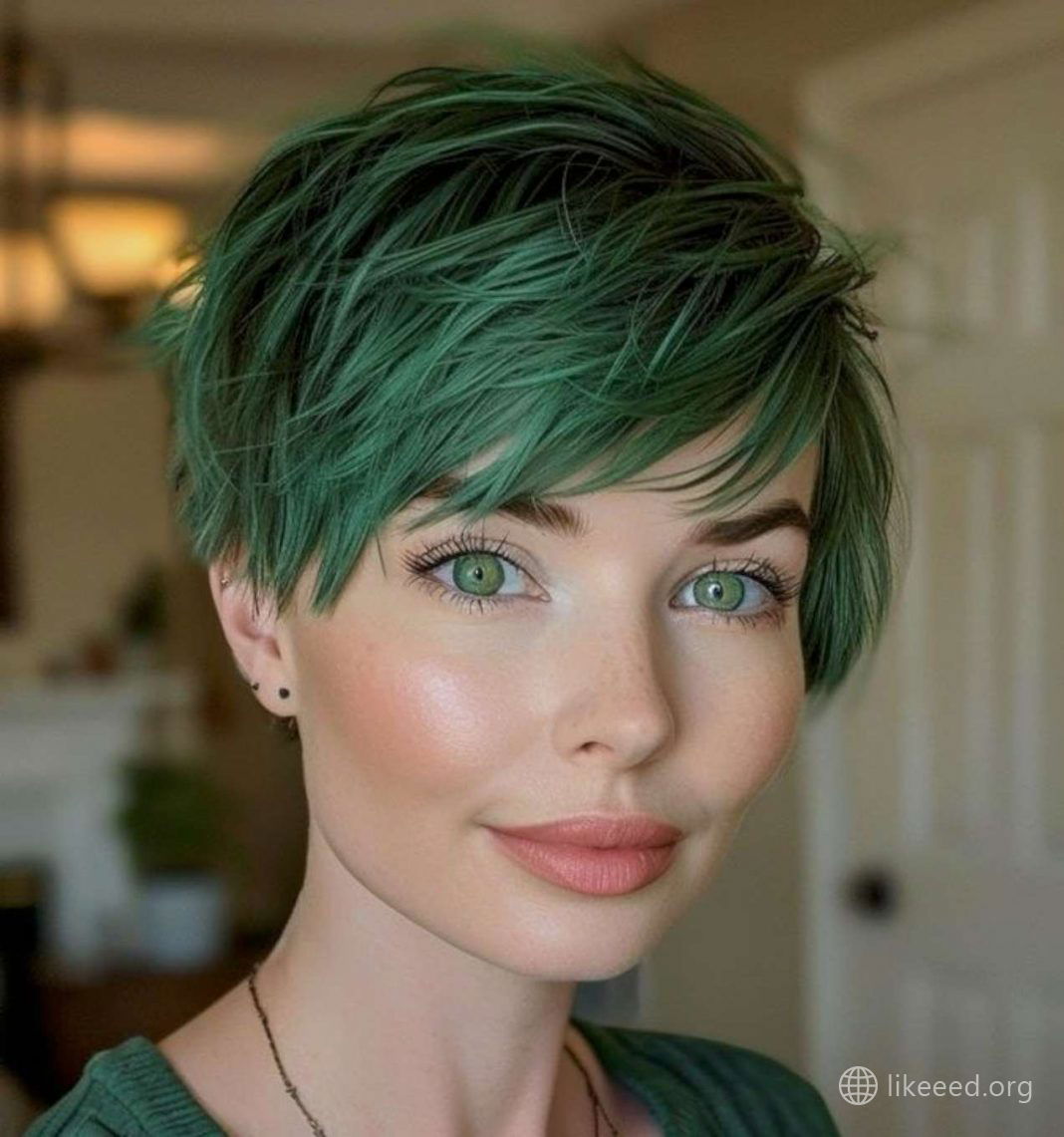 Vibrant Green Pixie Cut