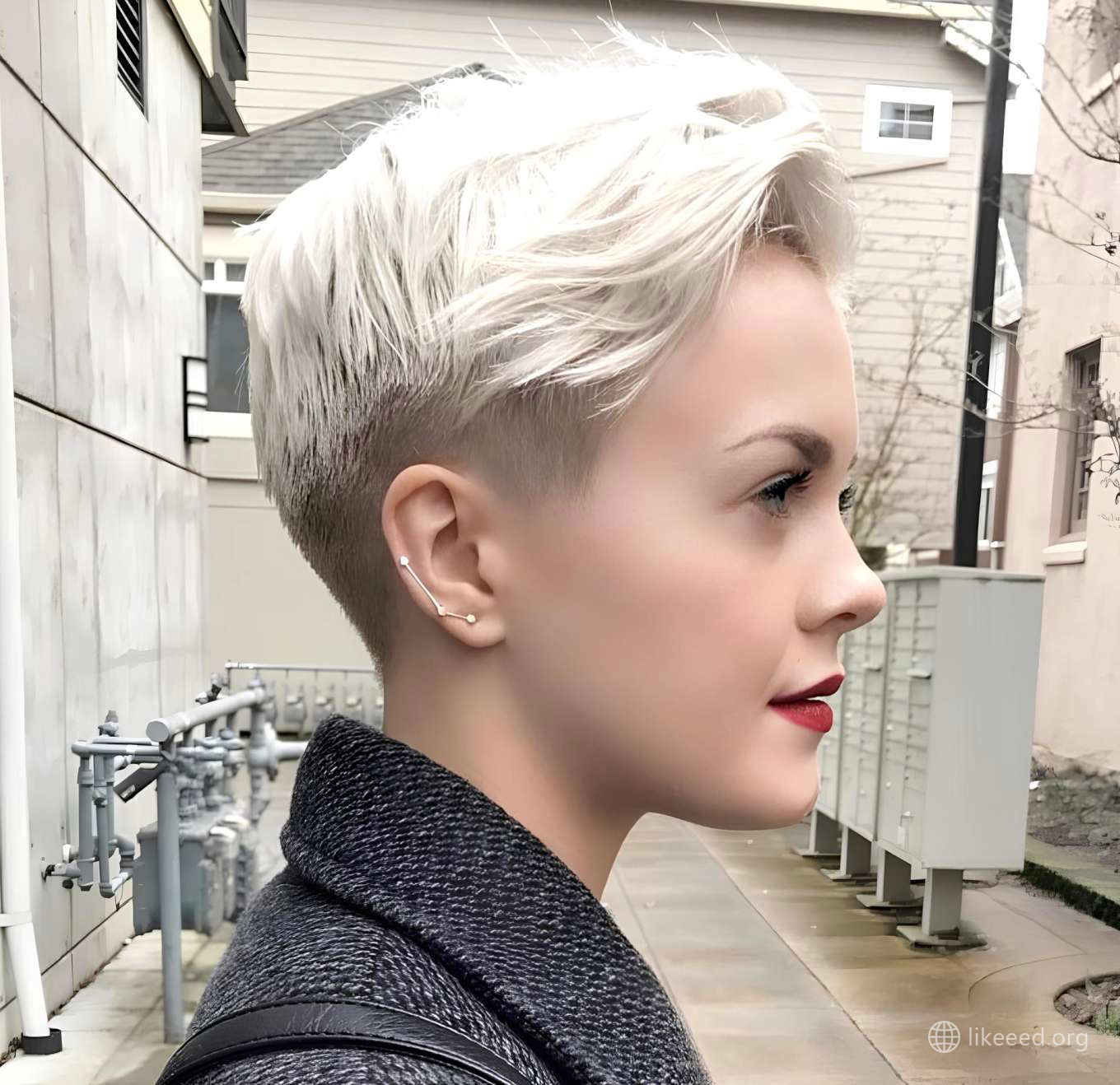 Platinum Blonde Pixie Cut with Edgy Undercut