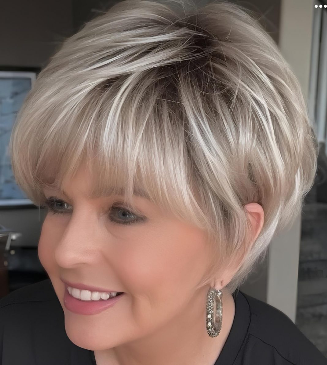 Blunt Bob with Full Fringe for Mature Elegance