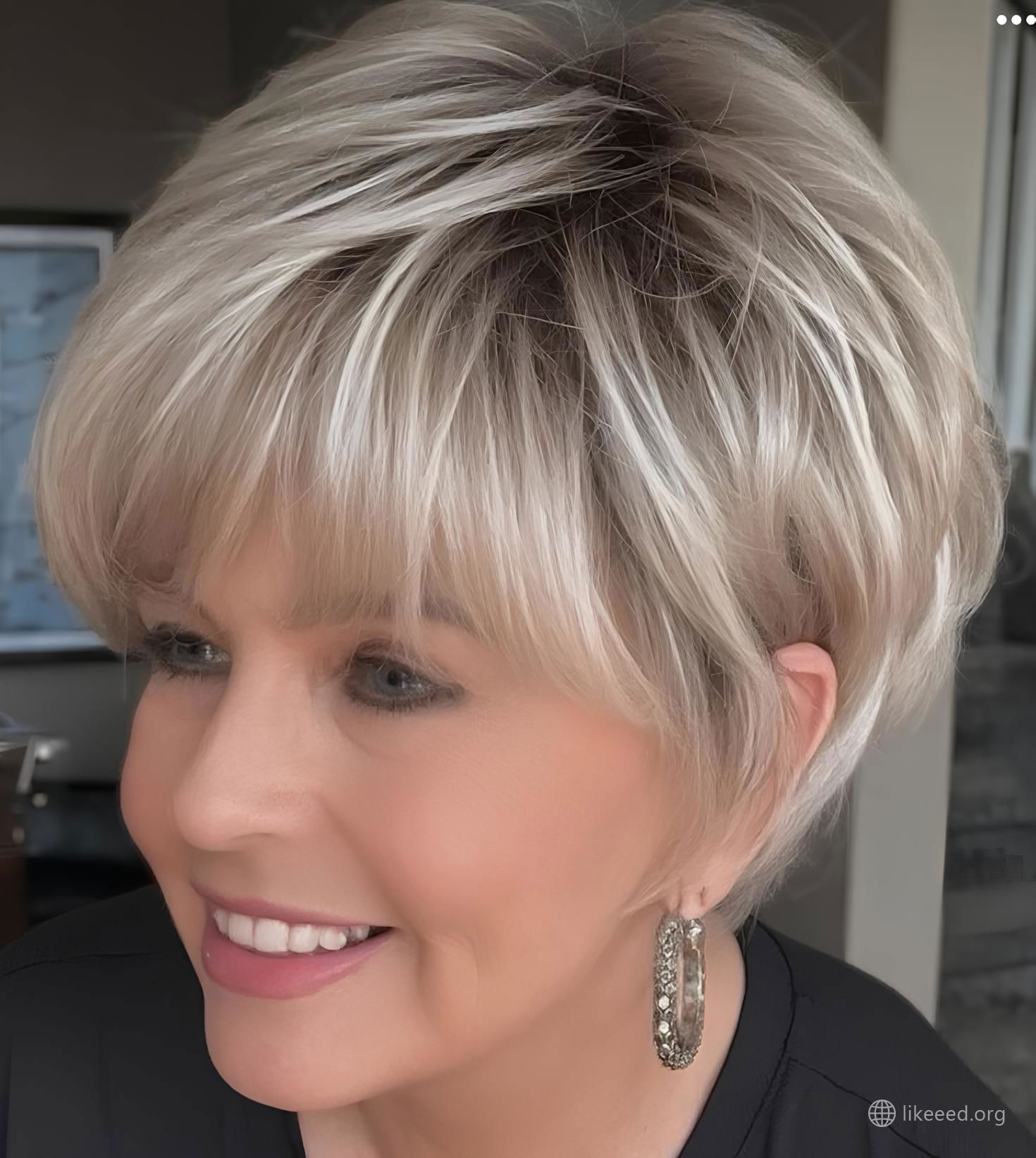 Blunt Bob with Full Fringe for Mature Elegance