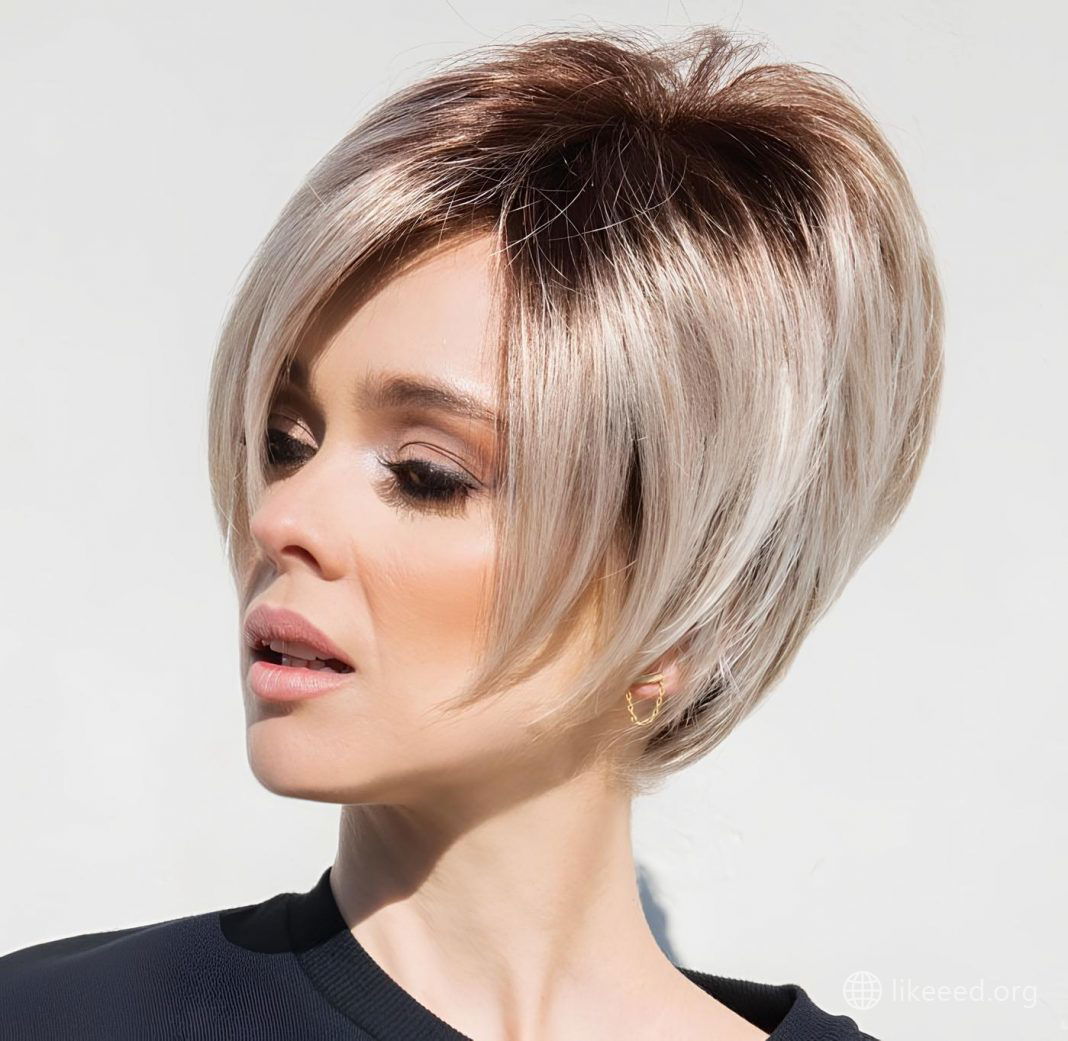 Elegant Blonde Bob with Dark Roots