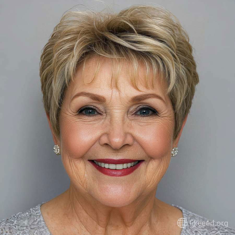 Layered Blonde Pixie Cut for Mature Elegance