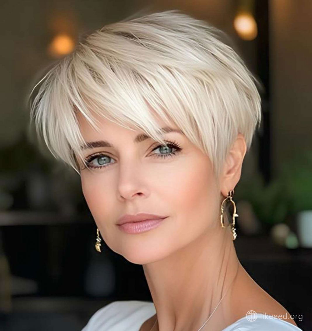 Icy Platinum Pixie with Side-Swept Bangs