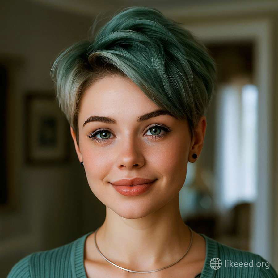 Elegant Teal Textured Pixie with Volume