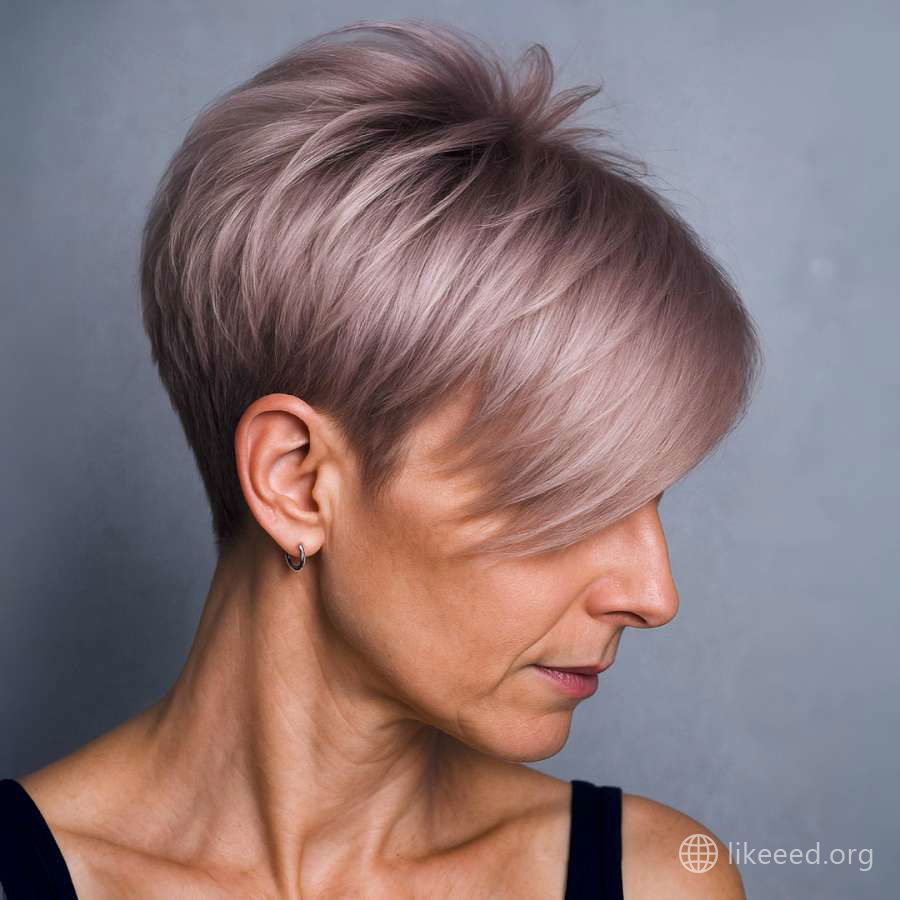 Sleek Ash Lavender Pixie with Voluminous Crown