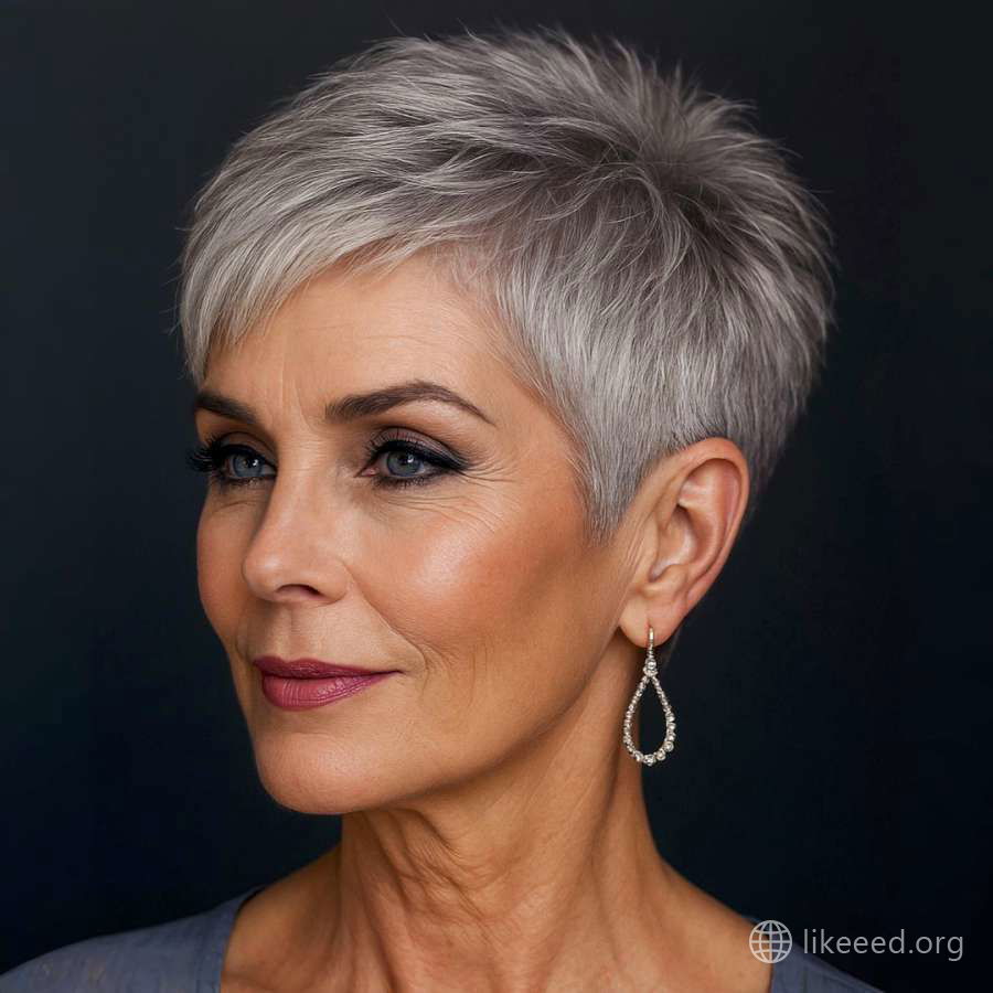 Sleek Silver Pixie Cut with Subtle Volume