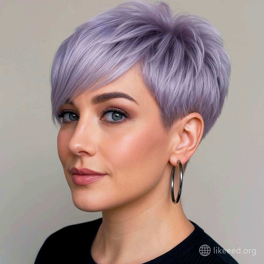 Soft Textured Lavender Pixie with Side-Swept Bangs