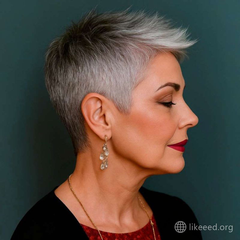 Softly Spiked Pixie in Elegant Silver Hue