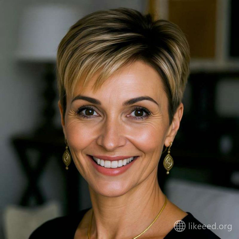 Sophisticated Front View of a Tapered Pixie with Highlights