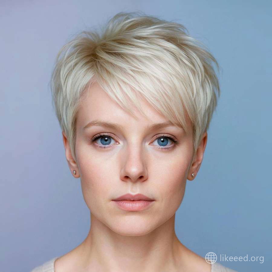 Textured Platinum Blonde Pixie with Soft Side Bangs