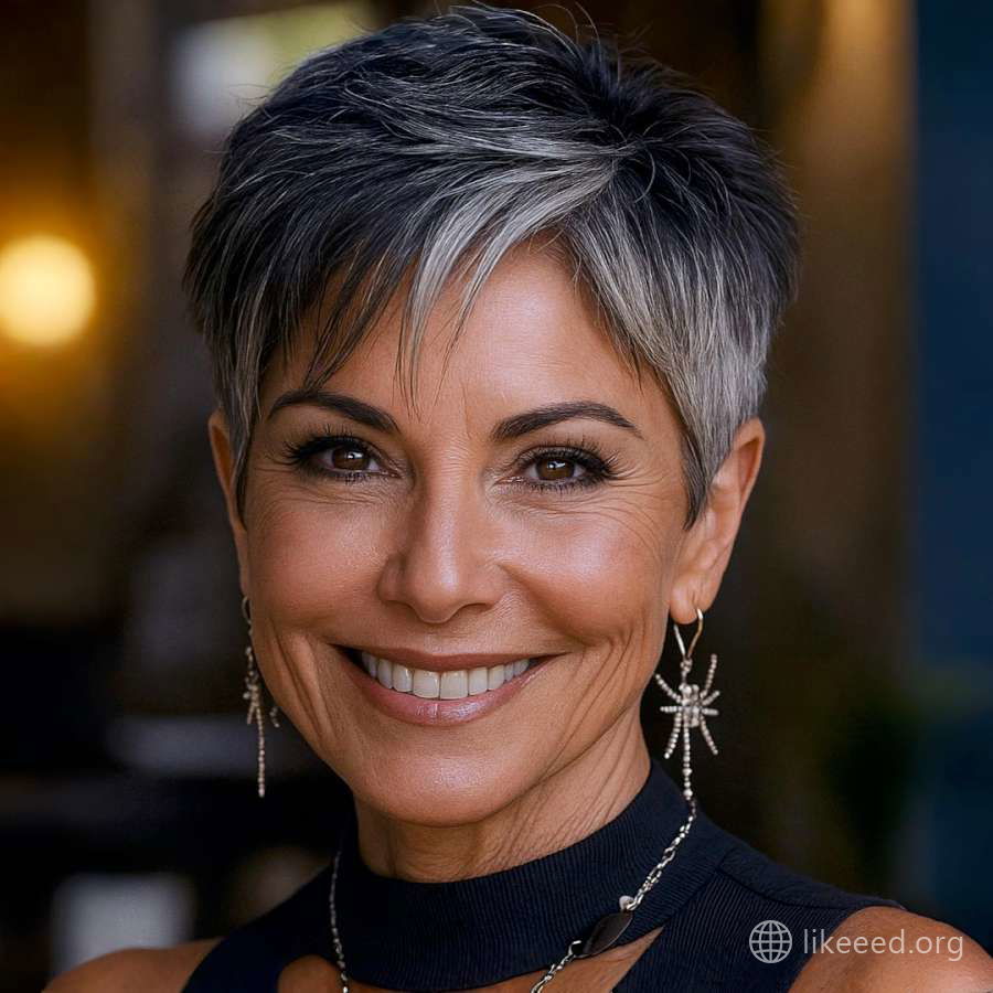 Elegant Pixie Cut with Silver Highlights
