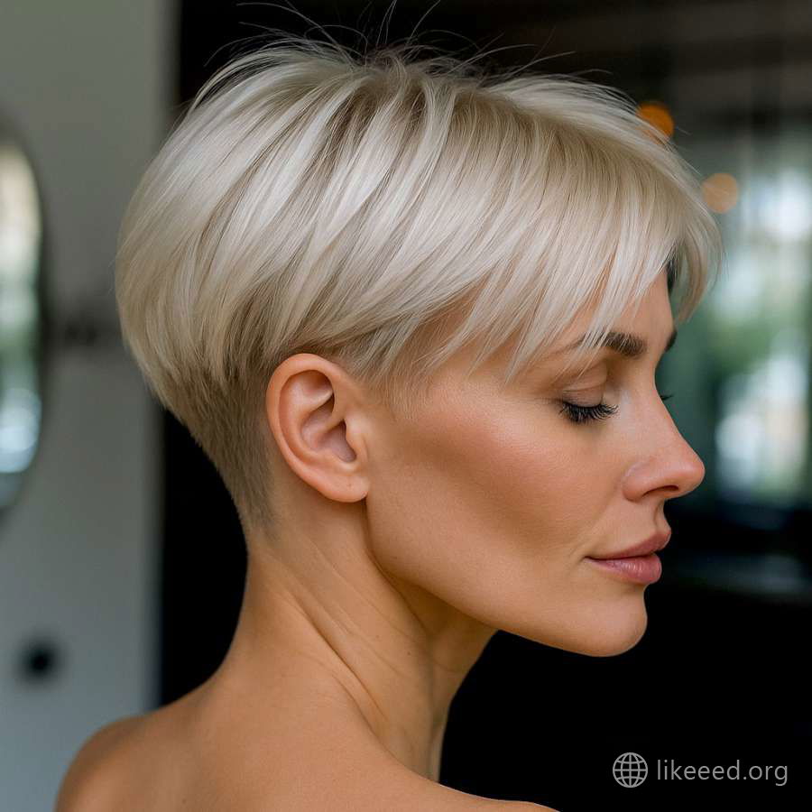 Elegant Platinum Pixie with Tapered Back