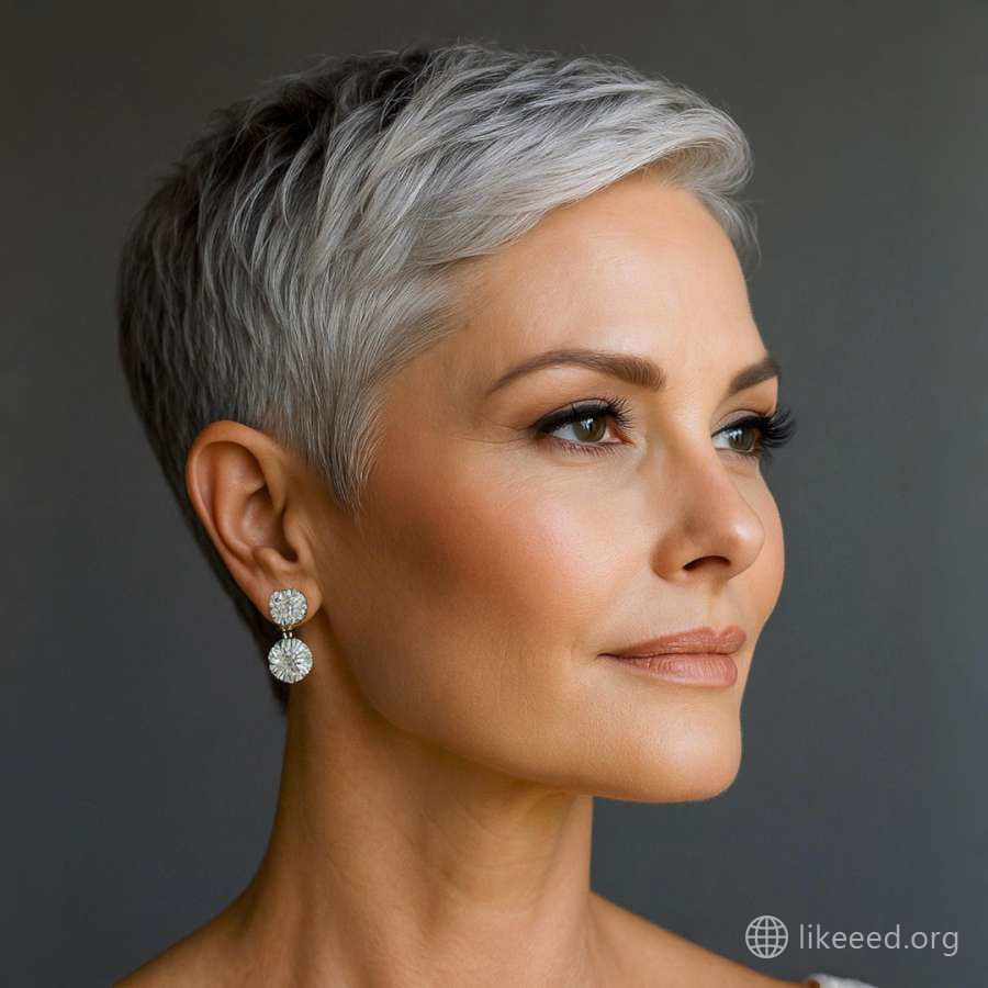 Elegant Side-Swept Pixie With Silver Highlights