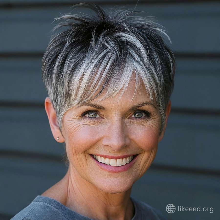 Elegant Silver Pixie with Feathered Bangs