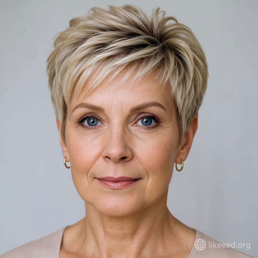 Elegant Textured Pixie Cut with Soft Blonde Highlights