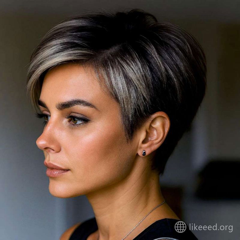 Sharp Side Profile with Icy Blonde Layers
