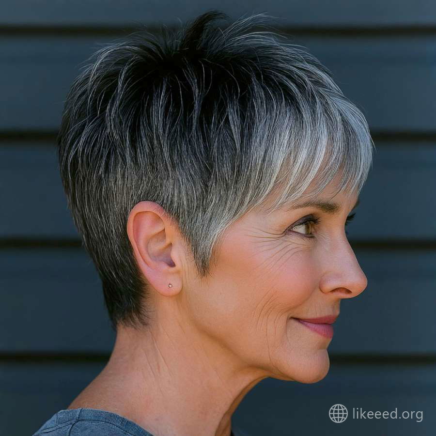 Tapered Silver Pixie with Side-Swept Texture