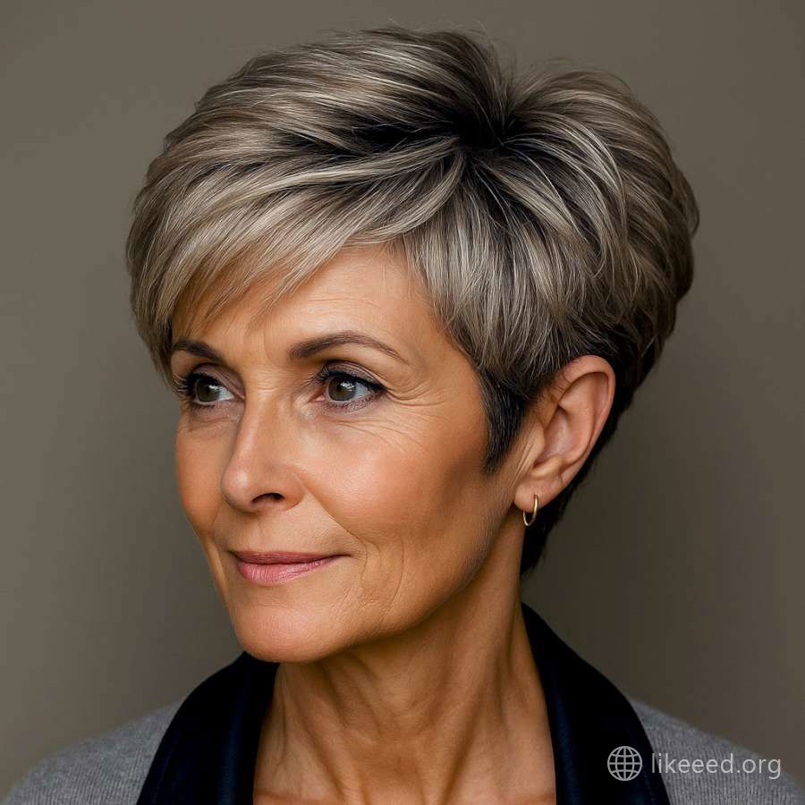 Voluminous Silver Pixie with Side-Swept Layers