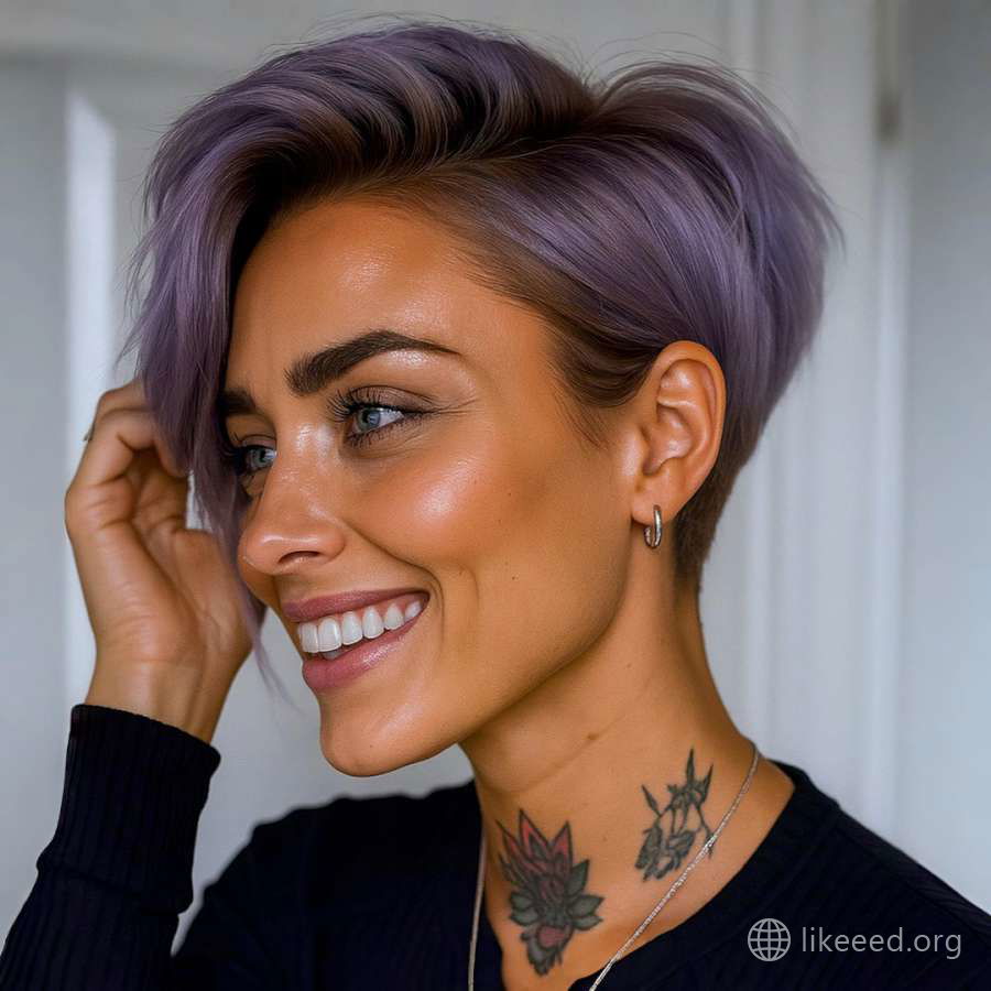 Chic and Confident: Right Profile of a Modern Lavender Pixie