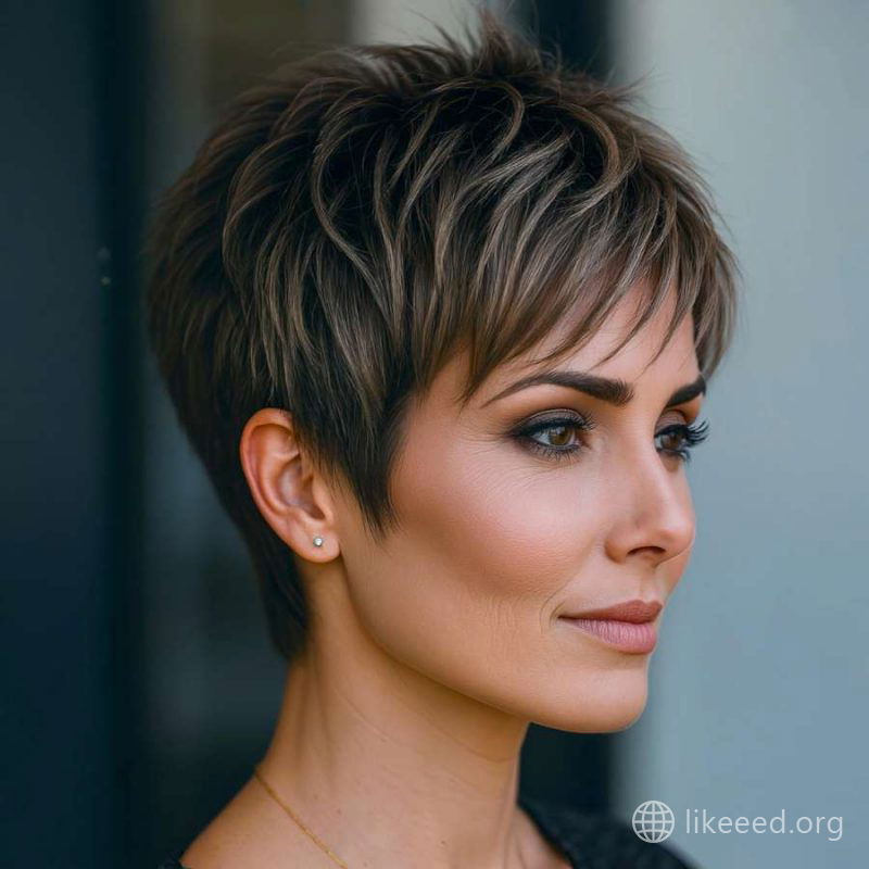 Edgy Pixie with Crown Volume and Definition