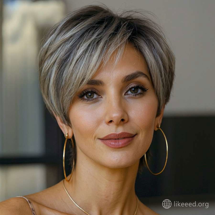 Elegant Voluminous Pixie with Silver Highlights