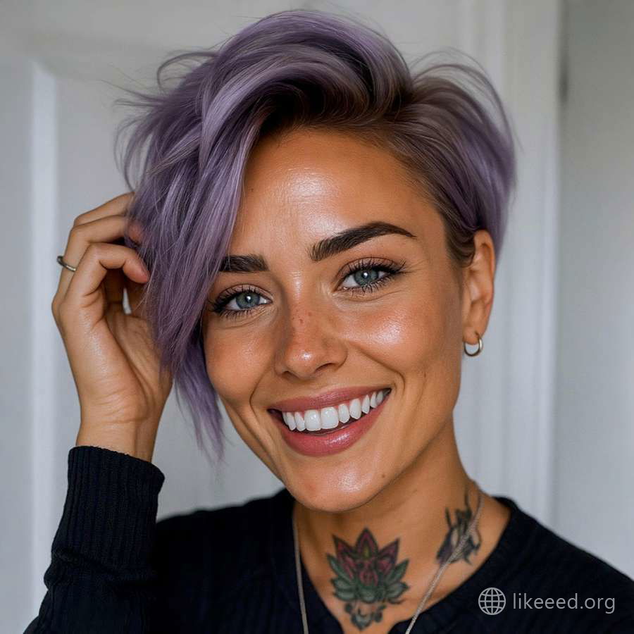 Lavender Elegance: Side-Swept Pixie with Volume
