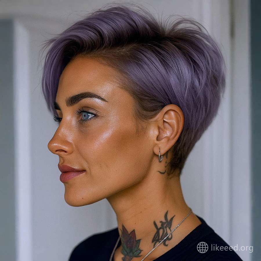 Sleek Lavender Pixie from the Left: Clean and Bold