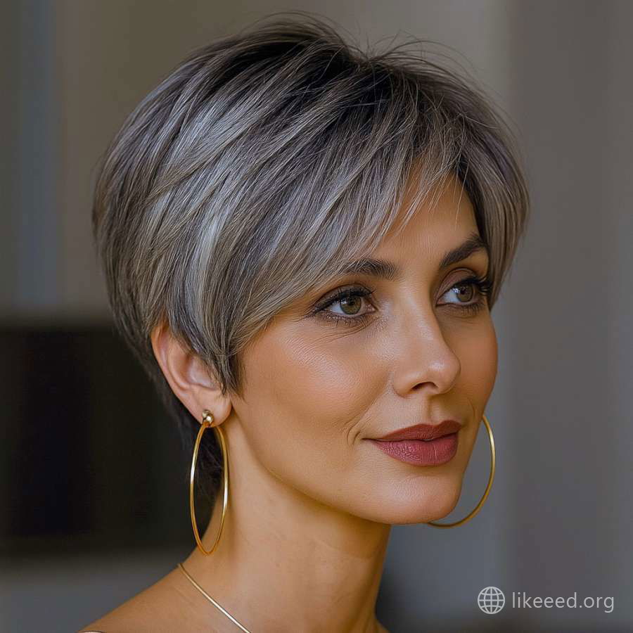 Soft Angled Pixie with Dimensional Grey Blend