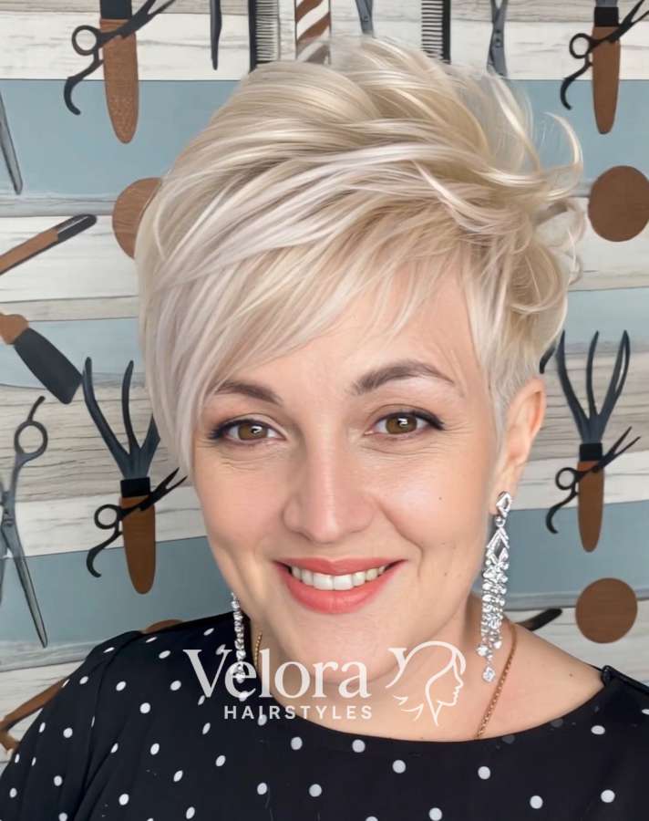 Airy Platinum Pixie with Side-Swept Fringe
