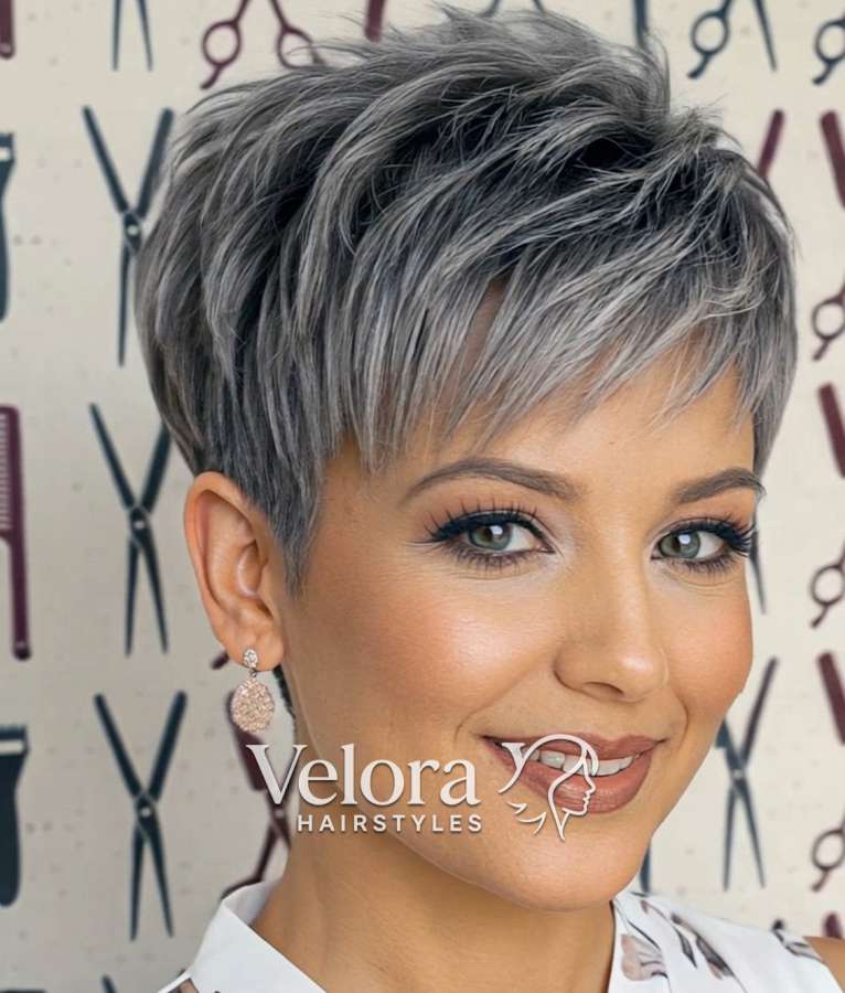 Chic Silver Pixie with Face-Framing Fringe