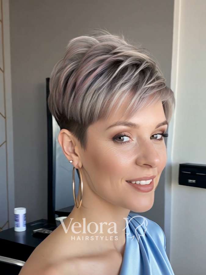 Elegant Platinum Pixie with Soft Layered Texture