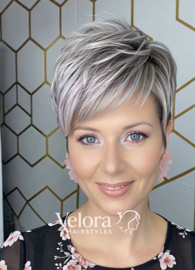Elegant Silver Pixie with Soft Layered Volume