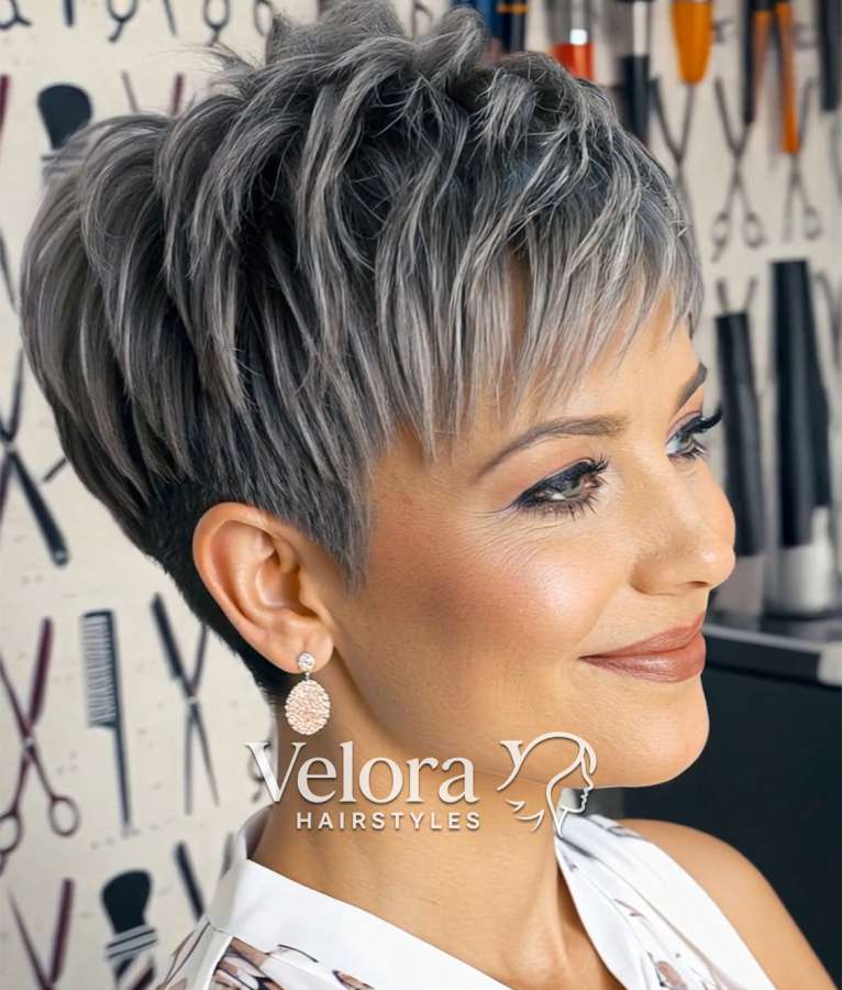 Elegant Silver Pixie with Tapered Layers