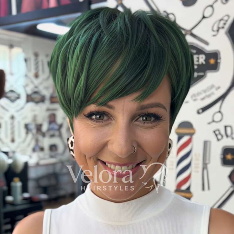 Emerald Elegance: The Power of a Bold Pixie Look