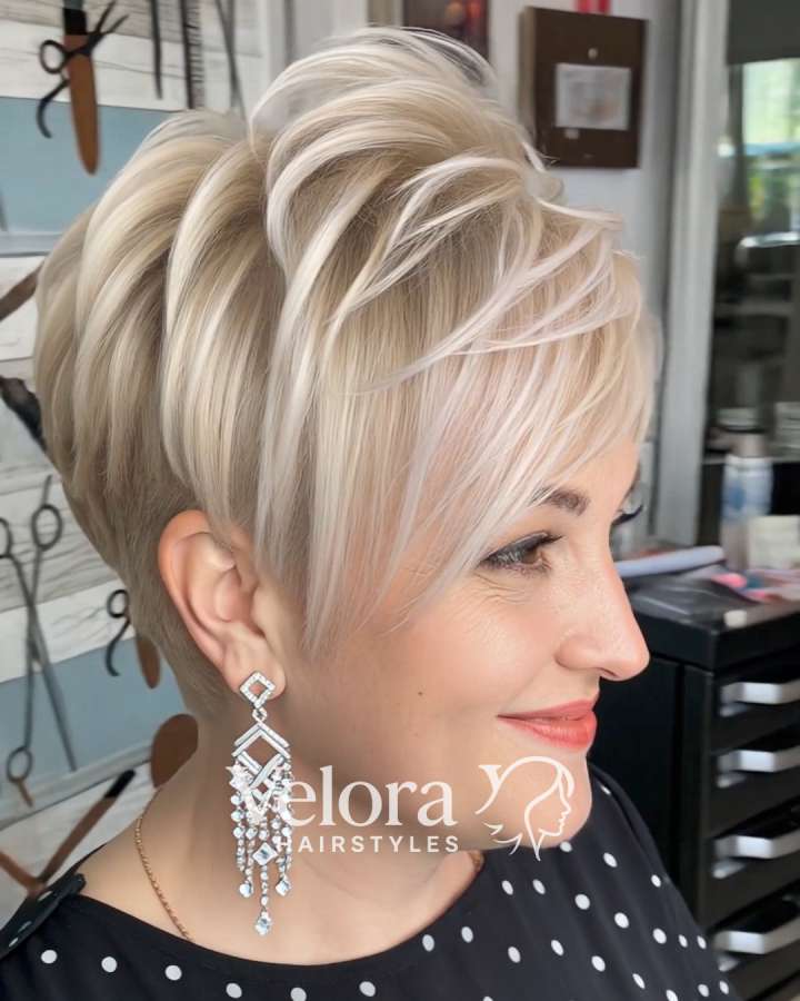 Feathered Blonde Pixie with Luxe Crown Volume