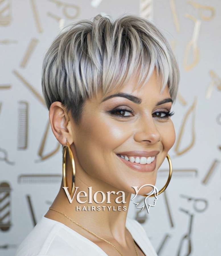 Silver Blonde Pixie Cut with Effortless Volume