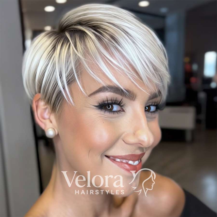 Sleek Side-Swept Pixie With Platinum Highlights