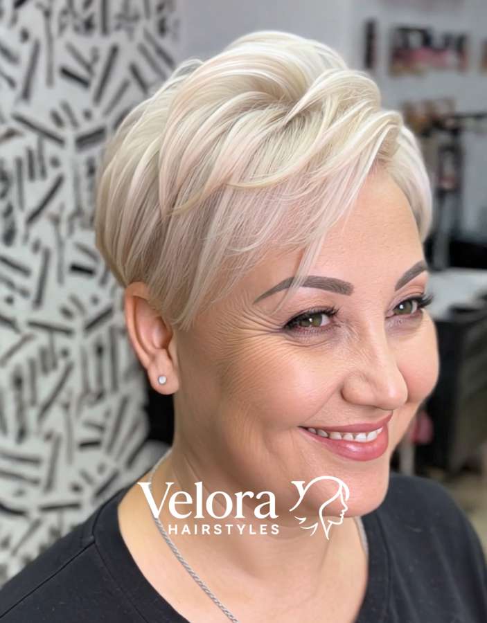 Soft Blonde Pixie with Layered Front Sweep
