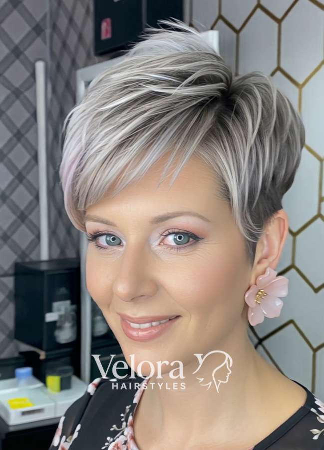 Soft Silver Pixie with Side-Swept Elegance
