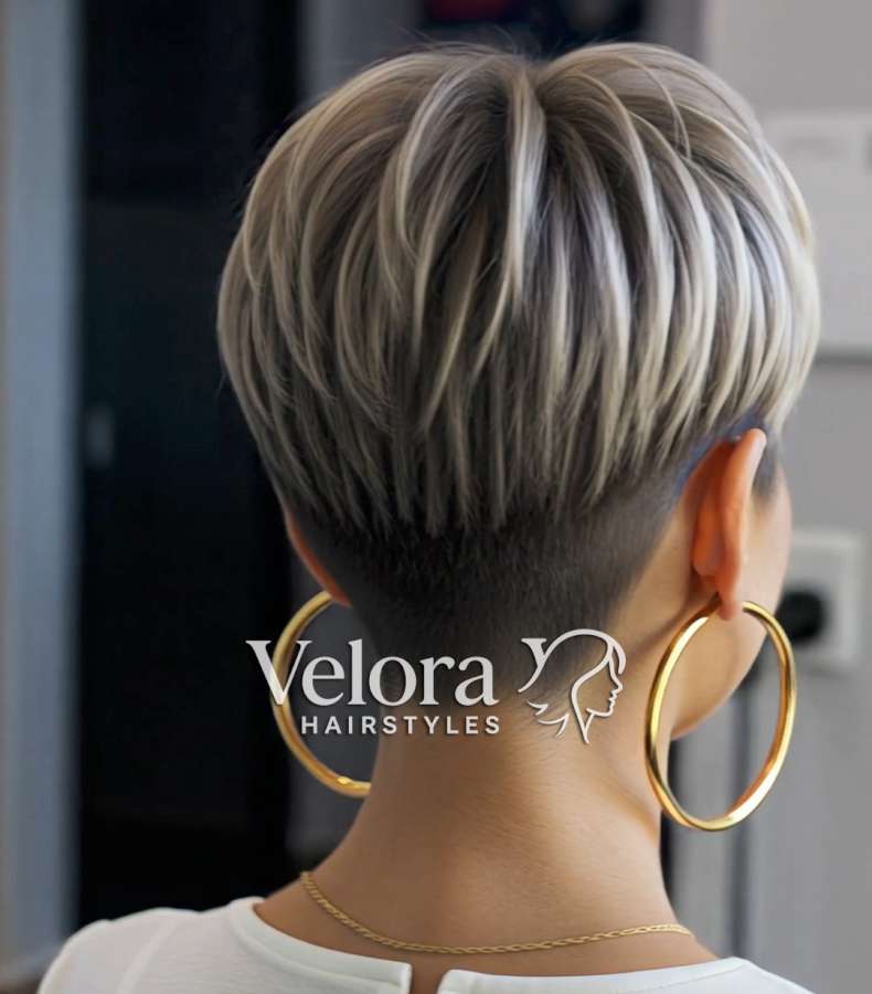 Stacked Nape Pixie with Icy Silver Highlights