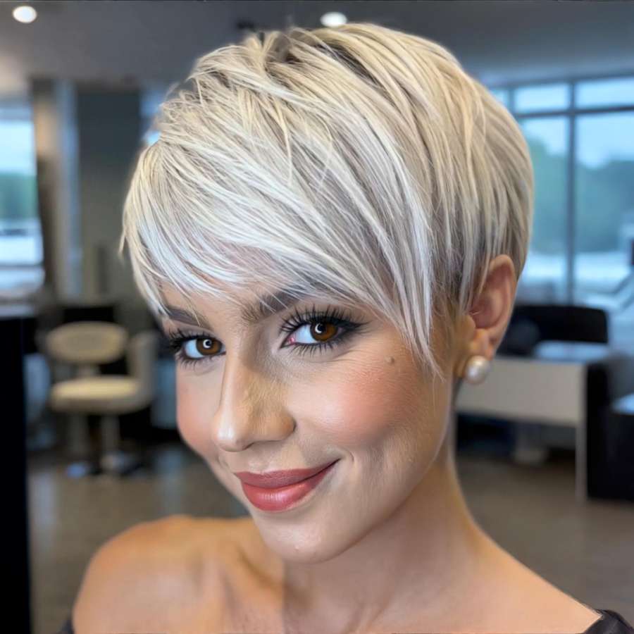 Textured Platinum Pixie With Subtle Volume